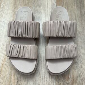 Sorel Ruched Double-Strap Slide Sandals in Light Taupe